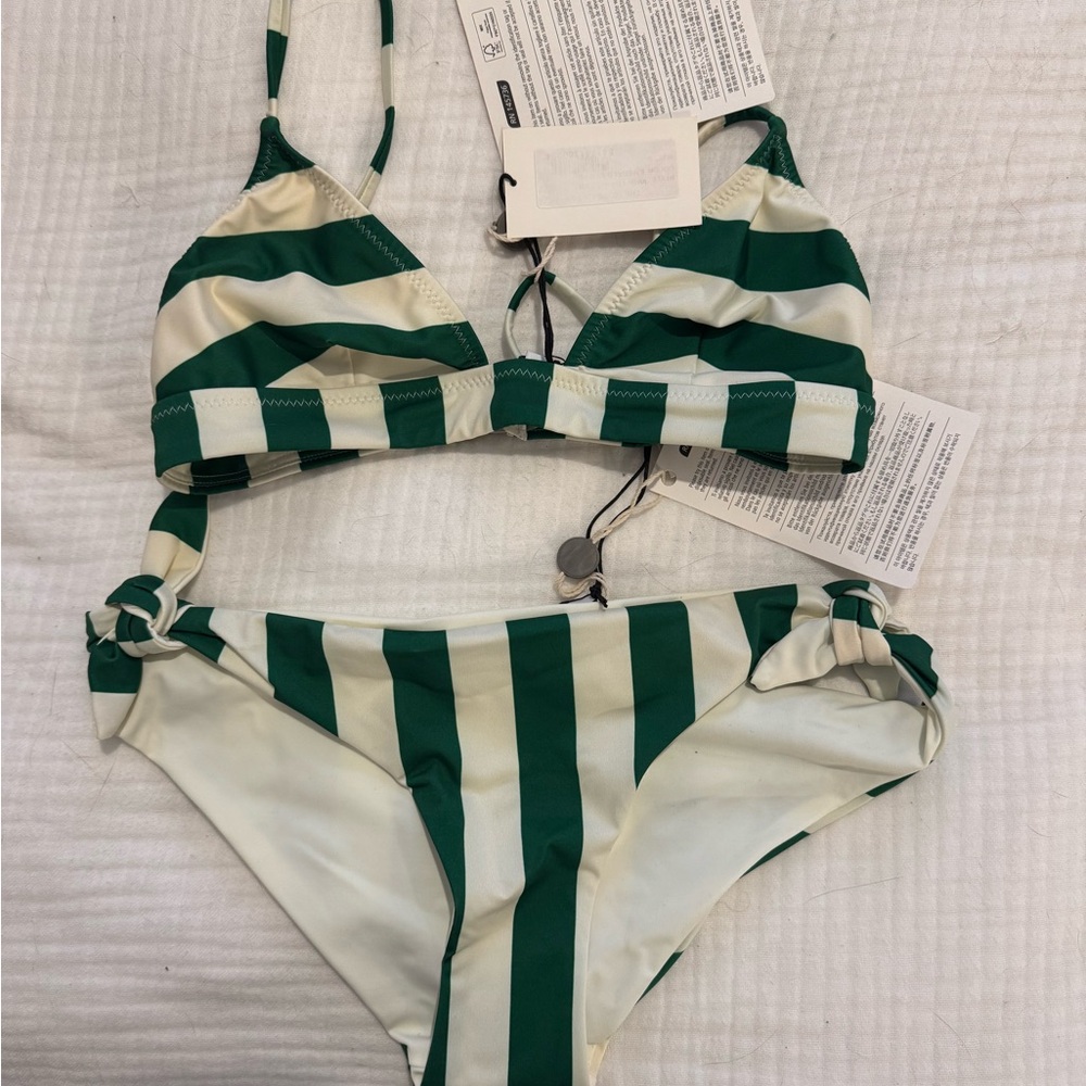 SOLID & STRIPED Green and White Striped Bikini NWT